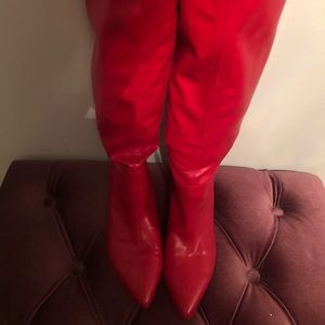 Fire Red Leather over the knee boots